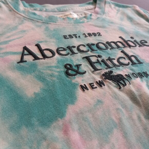 Y2K Abercrombie Kids Girls' Tie-Dye Knot-Front T-Shirt (Size 9/10, Teal & Pink) - Picture 5 of 7